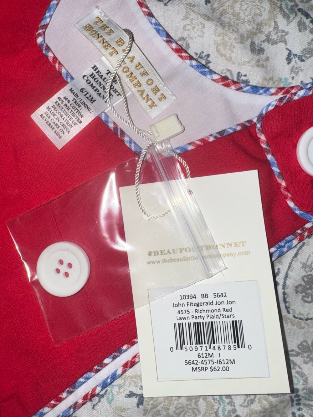 The Beaufort Bonnet Company Red Jon Jon with White Blue Stars and Plaid Trim